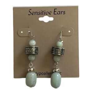 Beaded Dangle Silver-Tone Earrings For Sensitive Ears-2.25 in-NWT